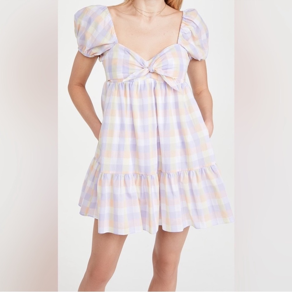 Amanda Uprichard Goldie Mini Dress Puff Sleeve Picnic Gingham Prairie Western M